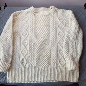 Vintage Aran Pullover Sweater Unisex Med Handknit in Ireland Wool Fisherman Knit